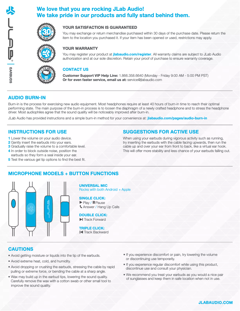 Page n°1 - Manuel utilisateur JLab Neon