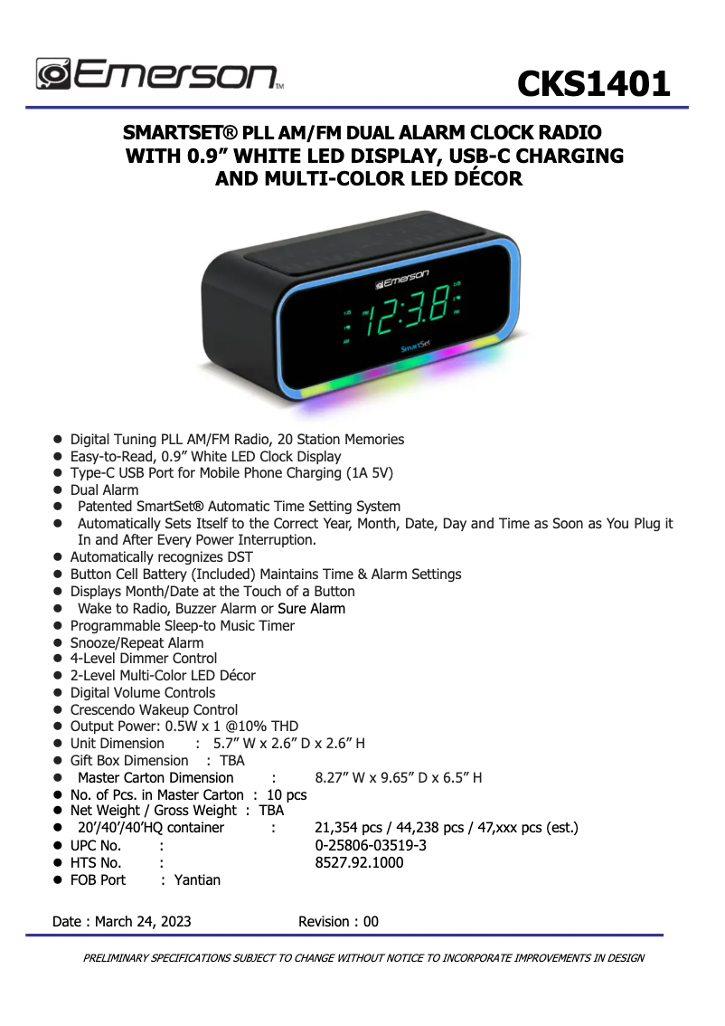 Page n°1 - Fiche technique Emerson CKS1401