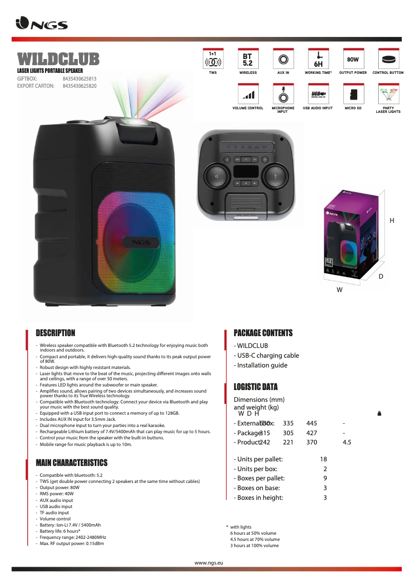 Page n°1 - Fiche technique NGS WILD CLUB