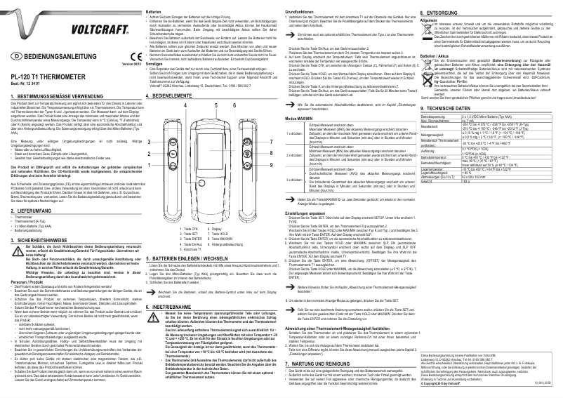 Page 1 de la notice Manuel utilisateur Voltcraft PL-120