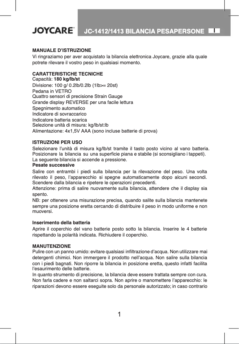 Image de la première page du manuel de l'appareil JC-1412