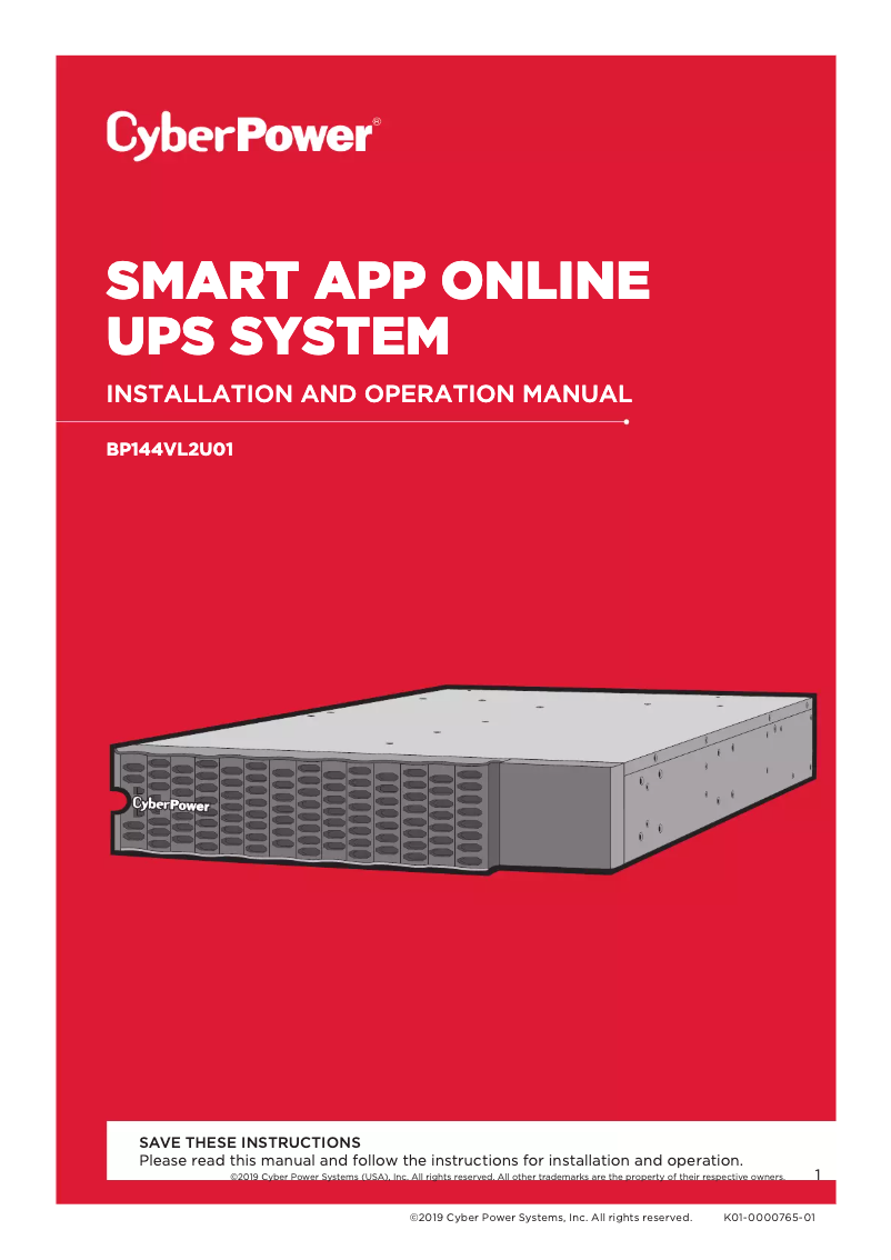 Page 1 de la notice Manuel utilisateur CyberPower Smart App Online BP144VL2U01