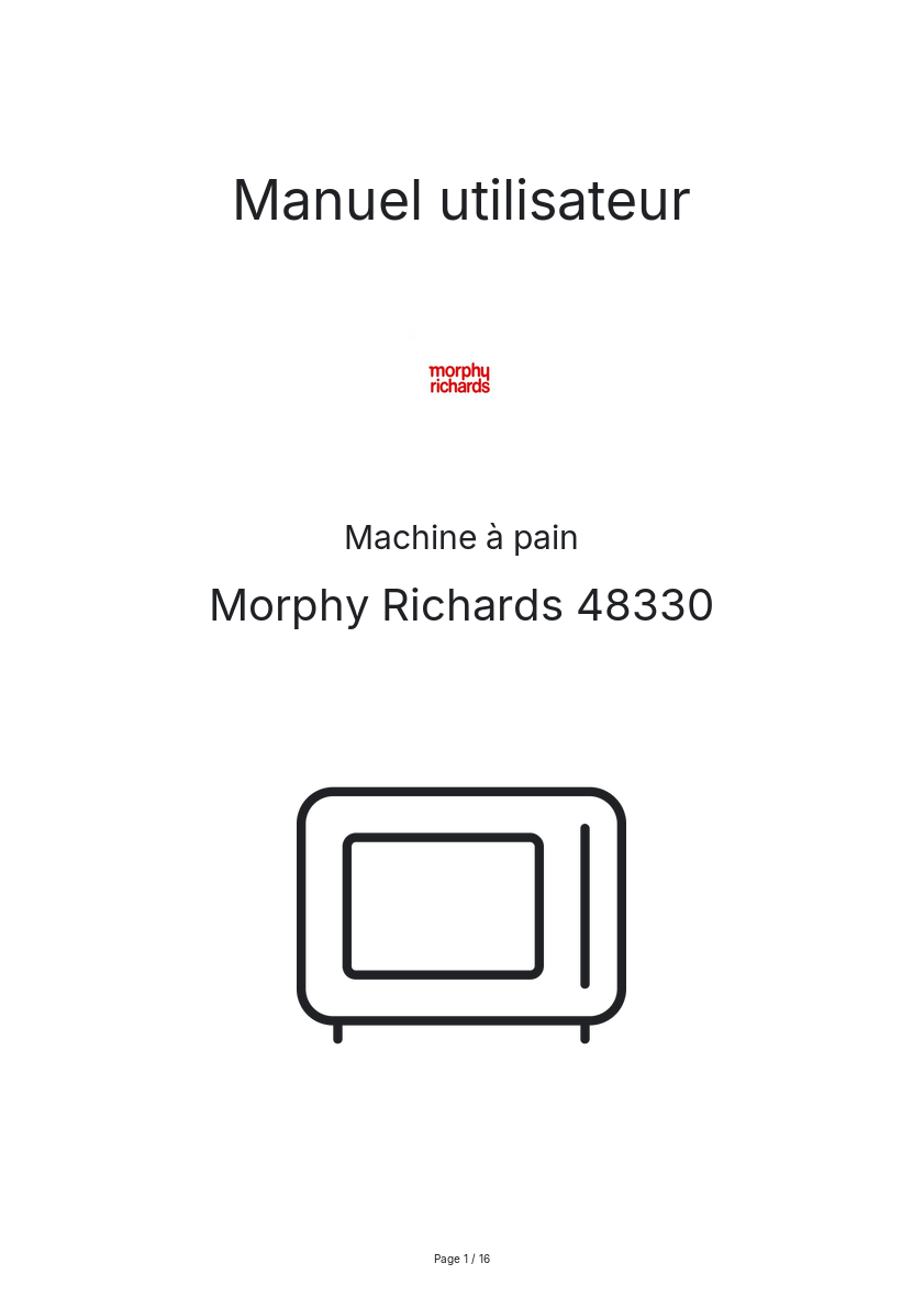 Page n°1 - Manuel utilisateur Morphy Richards 48330