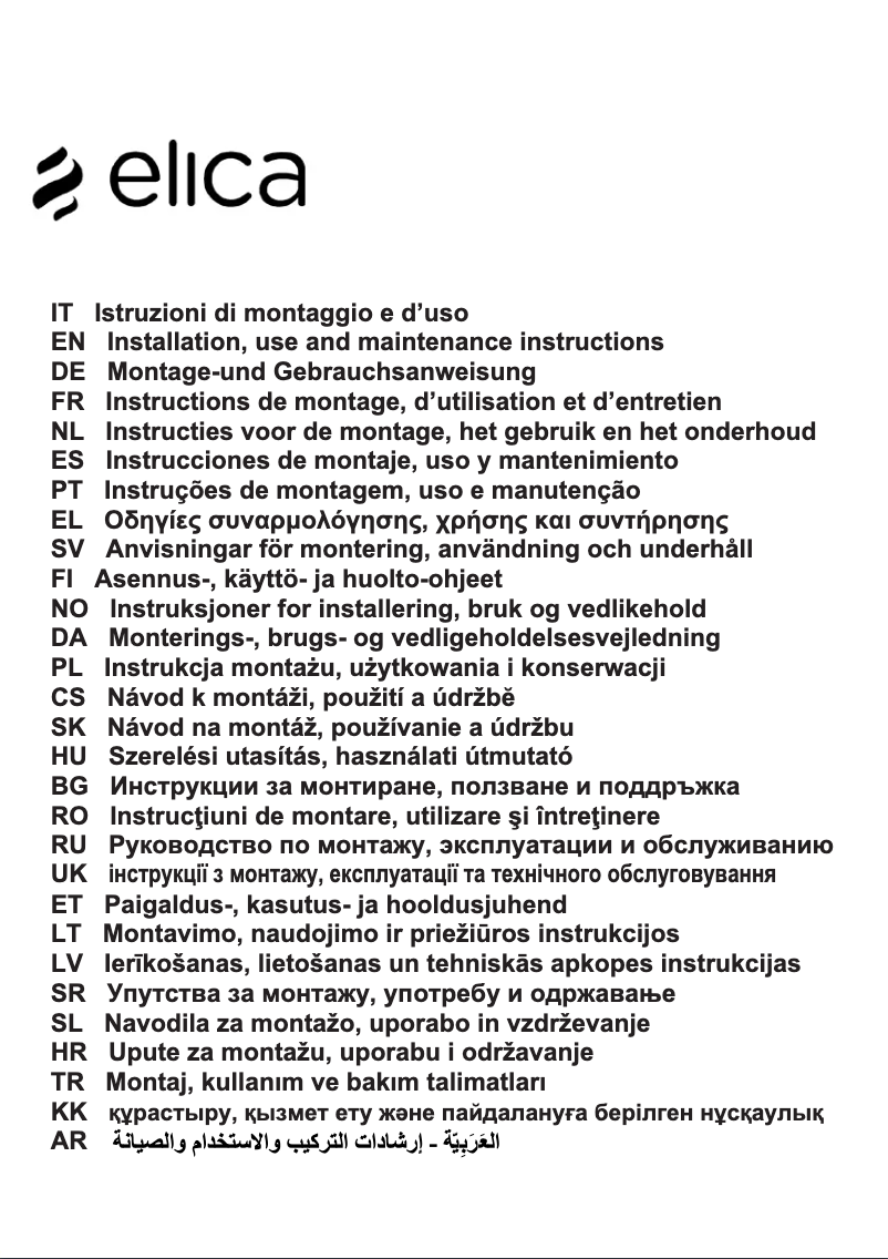 Page 1 de la notice Manuel utilisateur Elica PANDORA PRF0120982