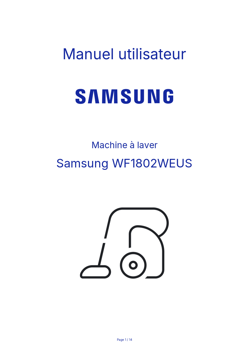 Page n°1 - Manuel utilisateur Samsung WF1802WEUS