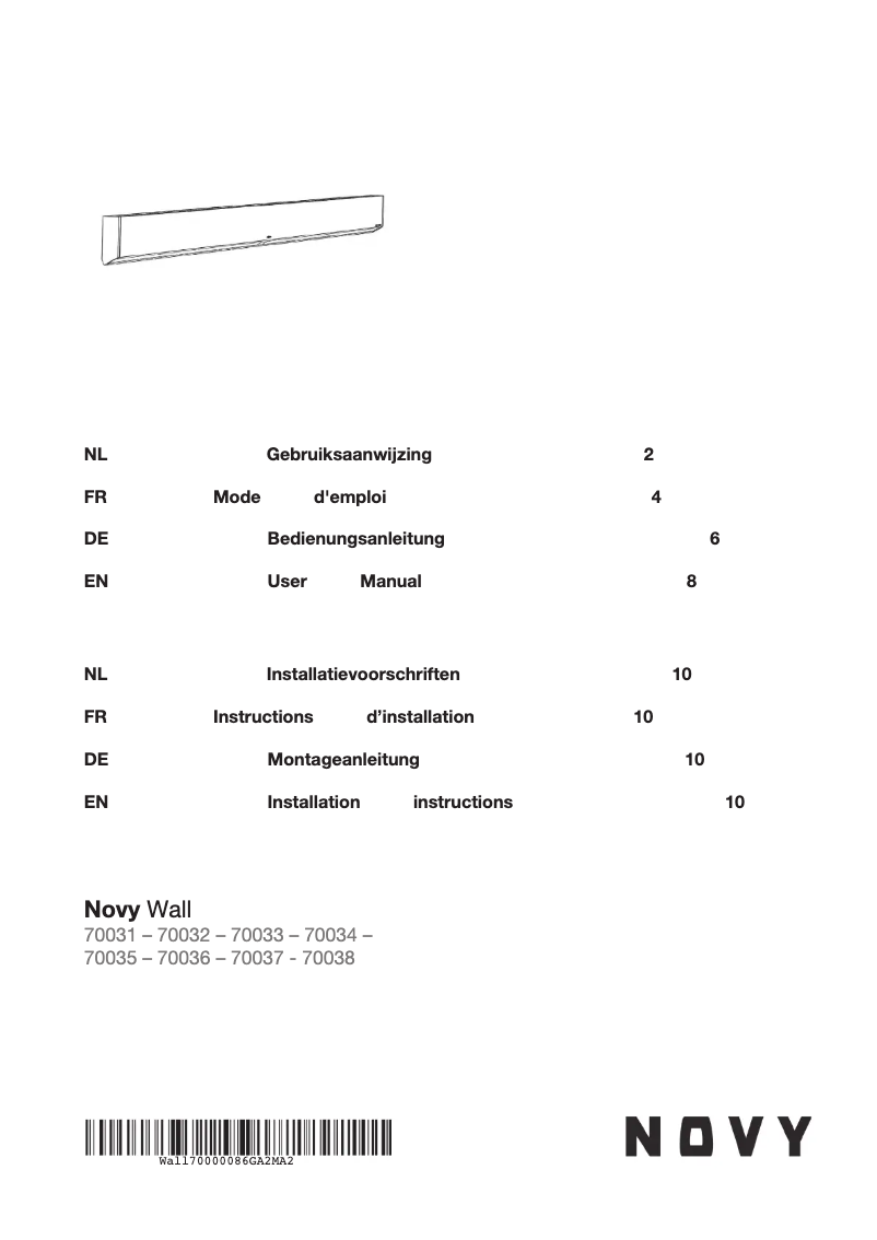 Page n°1 - Manuel utilisateur Novy Wall 70035