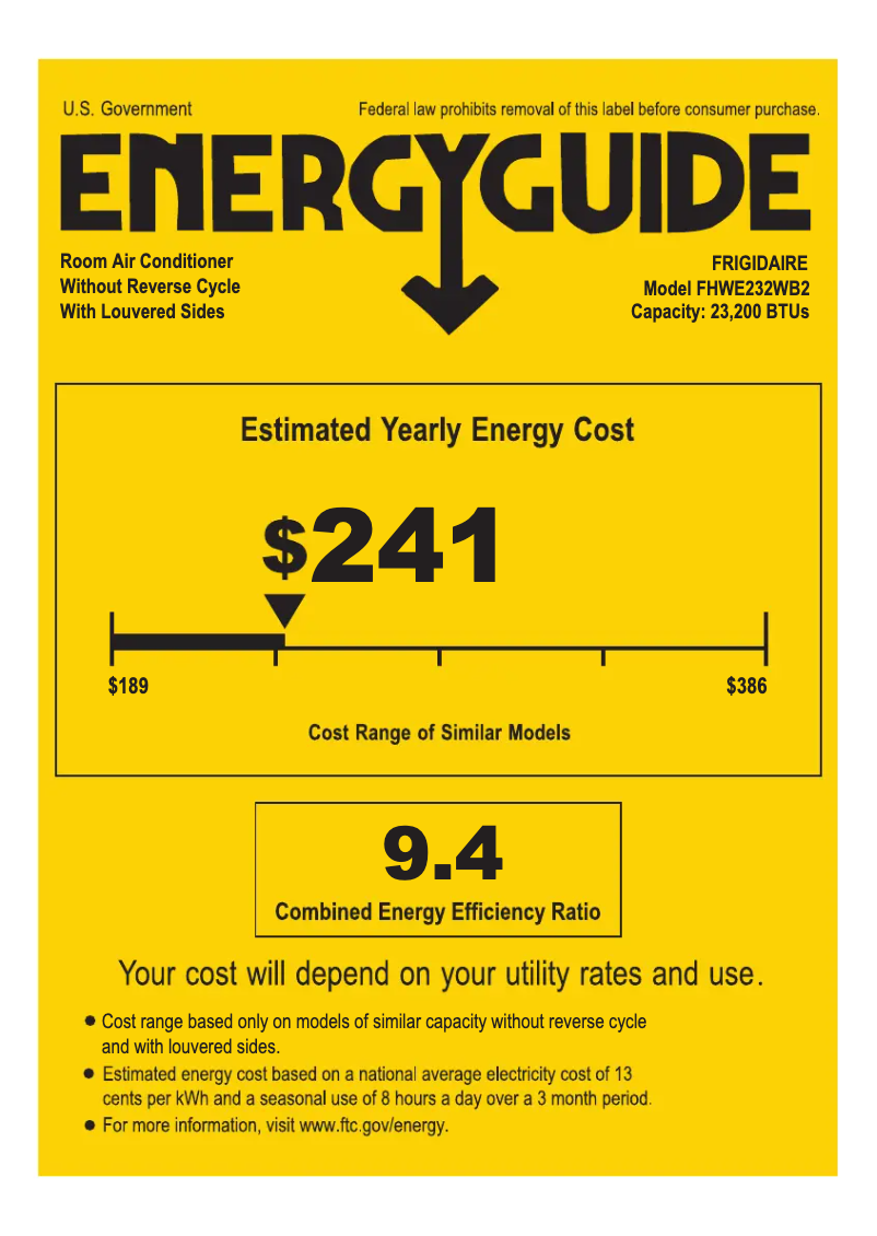 Página 1 del manual Etiqueta energética Frigidaire FHWE232WB2