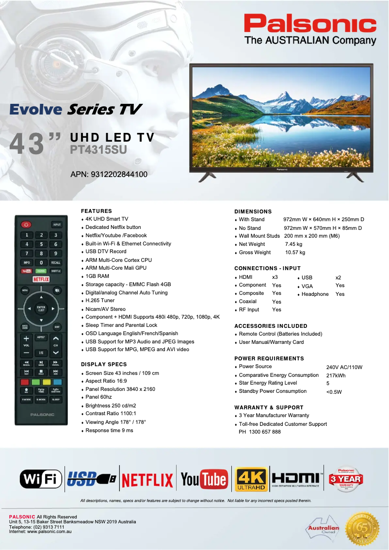 Página 1 del manual Manual de usuario Palsonic PT4315SU