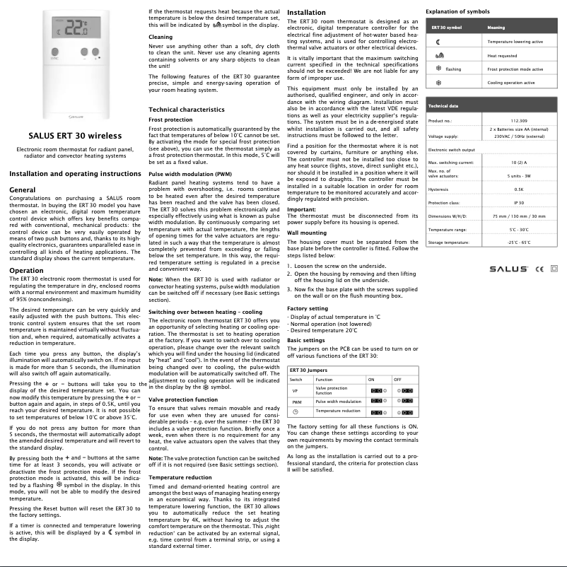 Page n°1 - Manuel utilisateur Salus ERT30RF