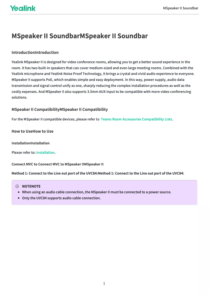 Page 1 de la notice Manuel utilisateur Yealink MSpeaker II