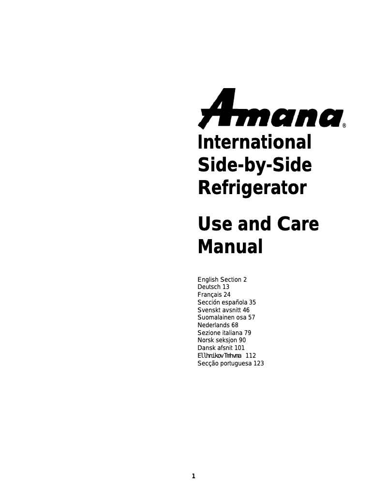 Page n°1 - Manuel utilisateur Amana SXD520SL