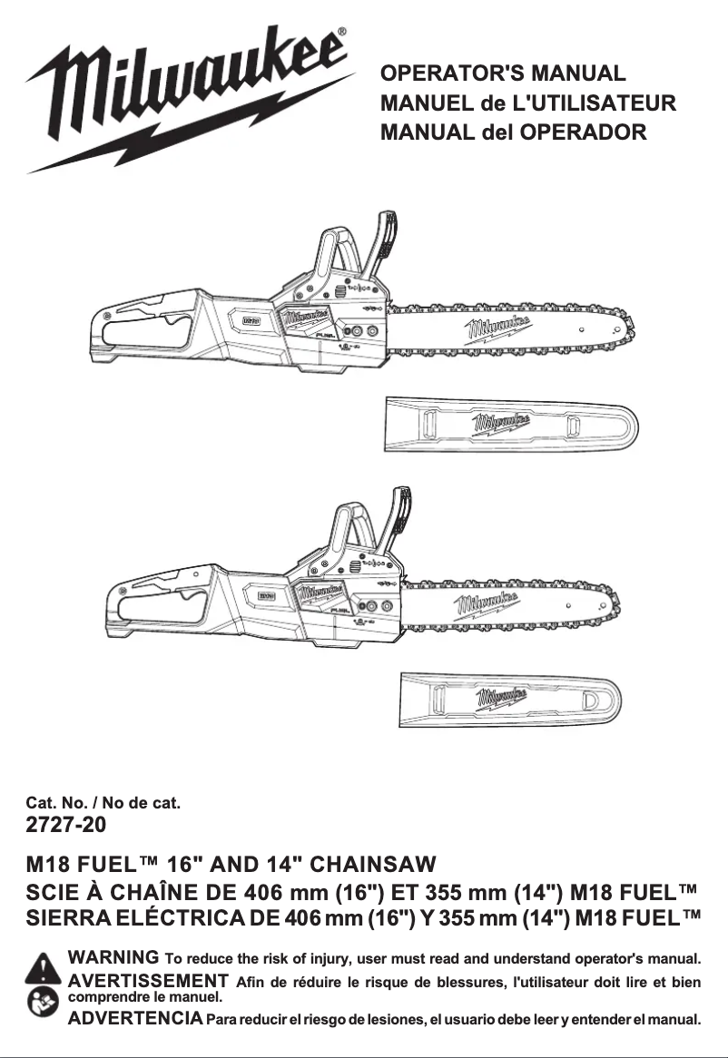 Page 1 de la notice Manuel utilisateur Milwaukee 2727-20