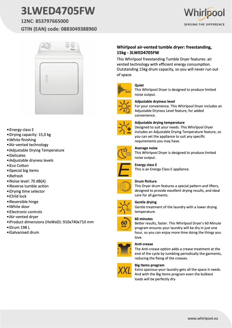 Image de la première page du manuel de l'appareil 3LWED4705FW