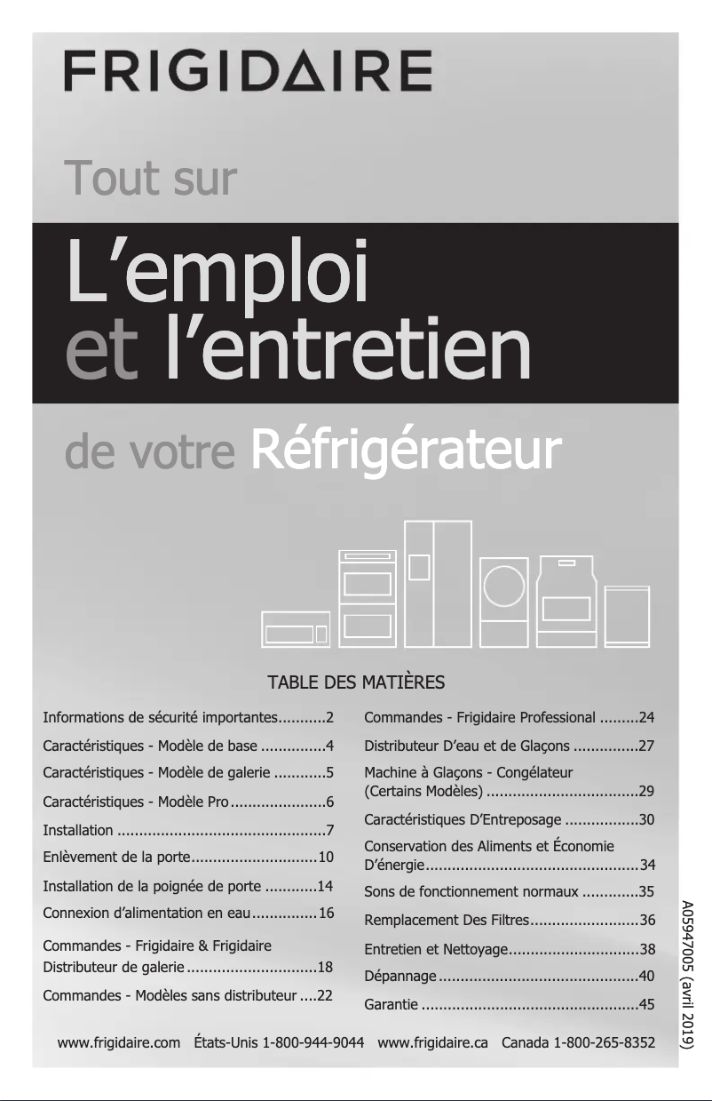Page 1 de la notice Manuel utilisateur Frigidaire FPBC2277RF