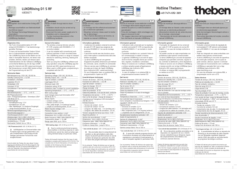 Image de la première page du manuel de l'appareil LUXORliving D1 S RF