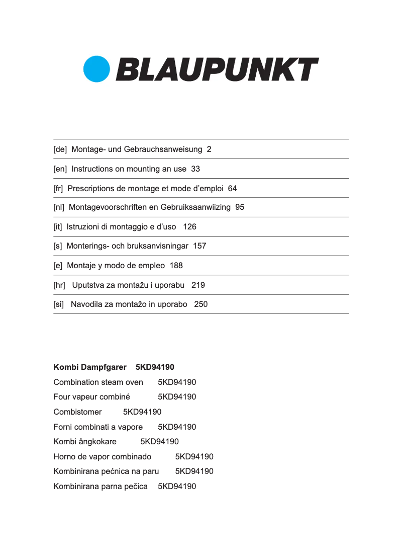 Page n°1 - Manuel utilisateur Blaupunkt 5KD94190