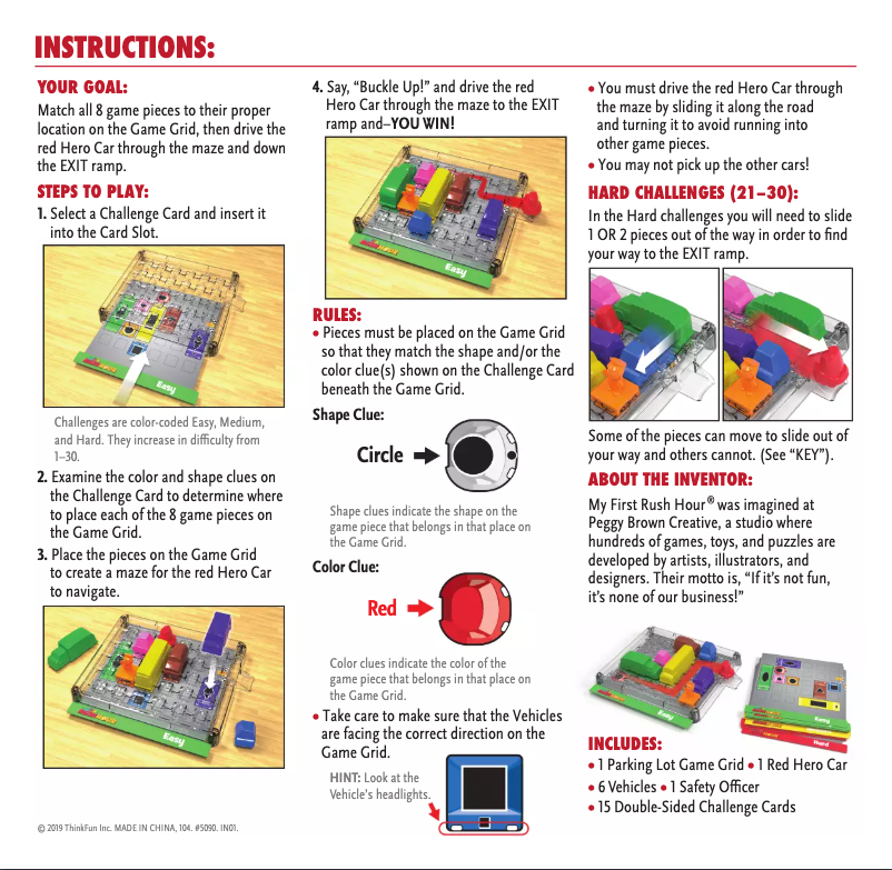 Page 1 de la notice Manuel utilisateur ThinkFun My First Rush Hour