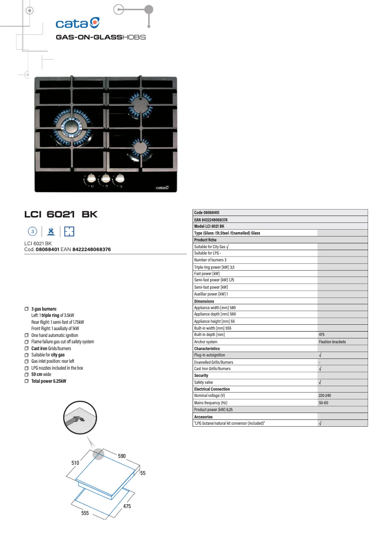 Page 1 de la notice Fiche technique CATA LCI 6021 BK