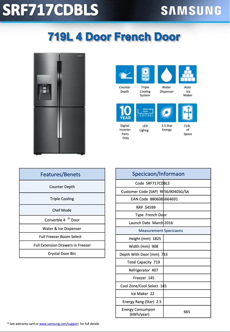 Página 1 del manual Ficha técnica Samsung SRF717CDBLS