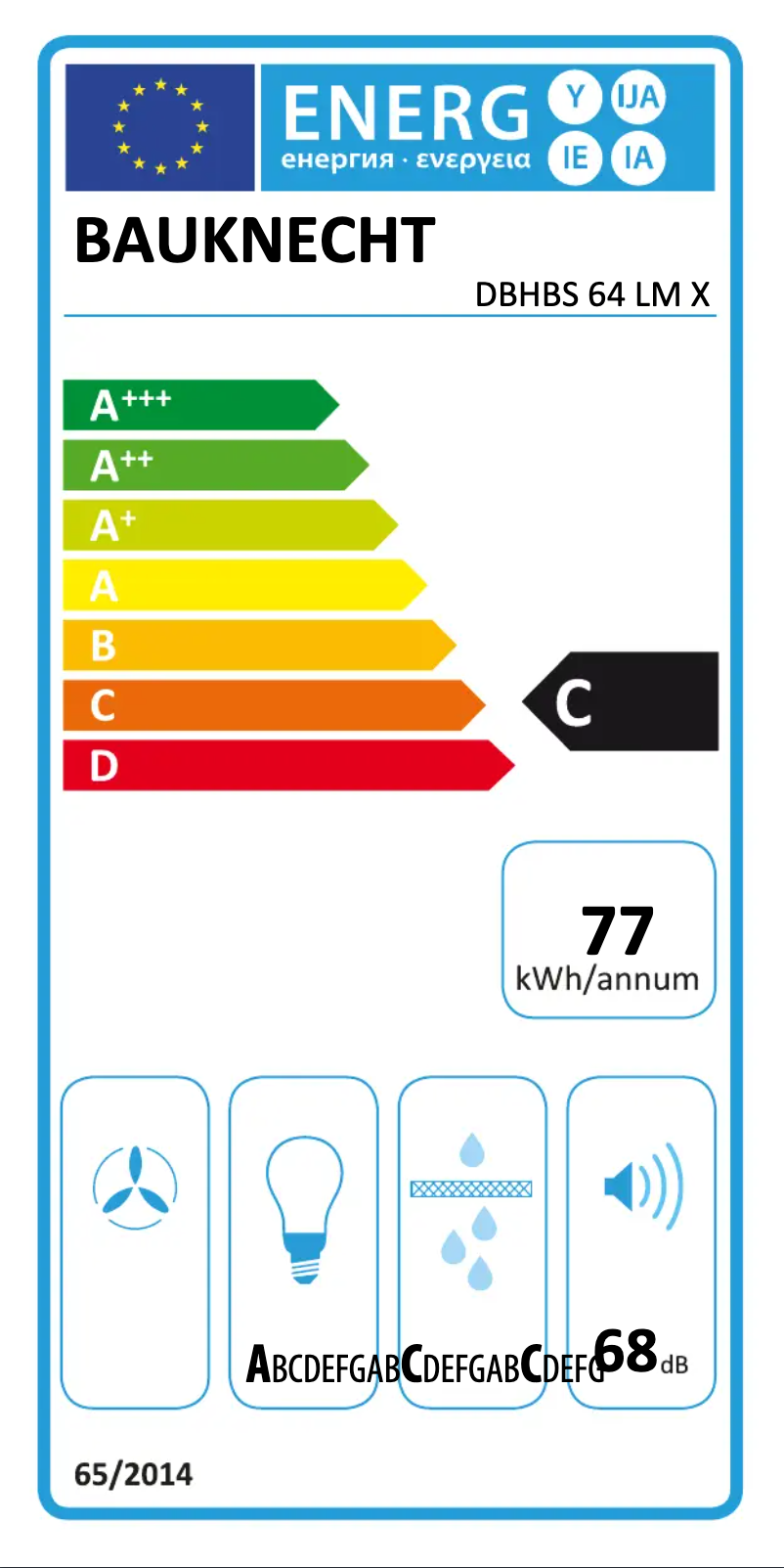 Page 1 de la notice Label énergétique Bauknecht DBHBS 64 LM X