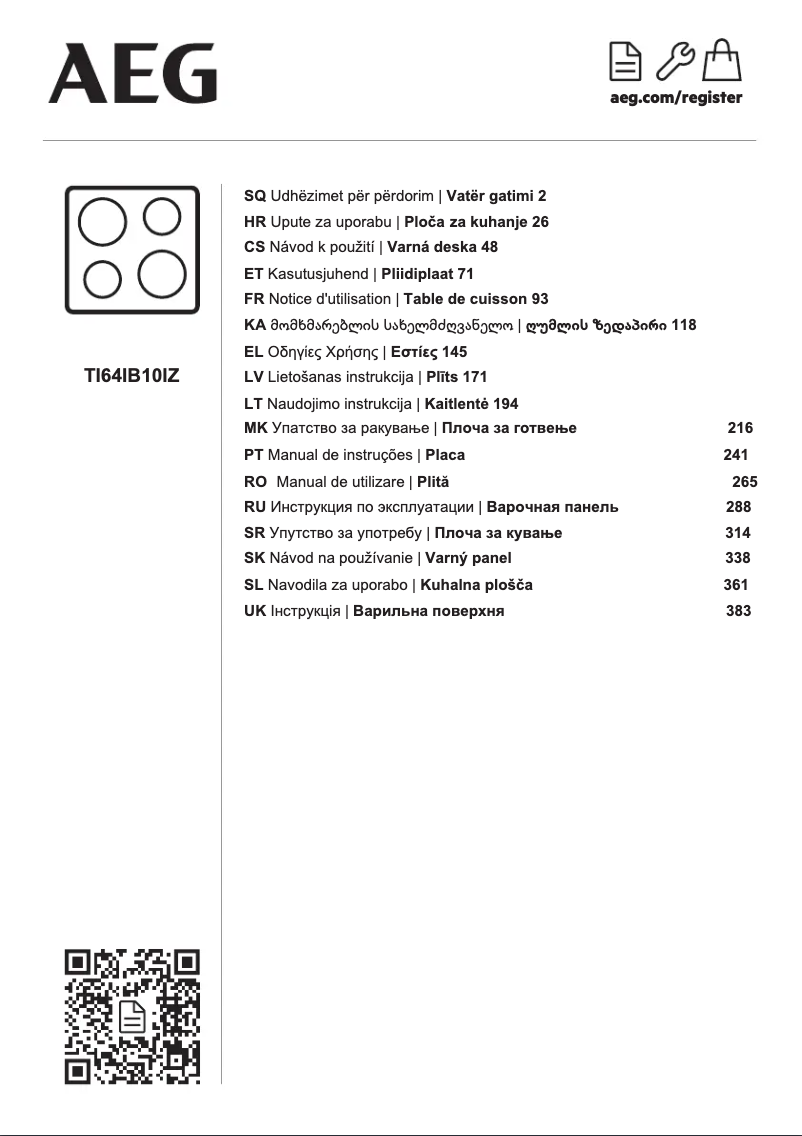 Page 1 de la notice Manuel utilisateur AEG TI64IB10IZ