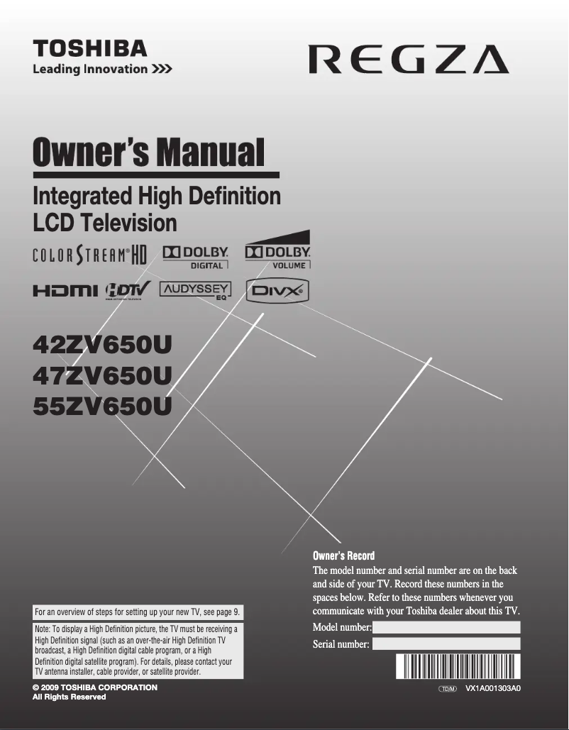 Image de la première page du manuel de l'appareil Regza 55ZV650