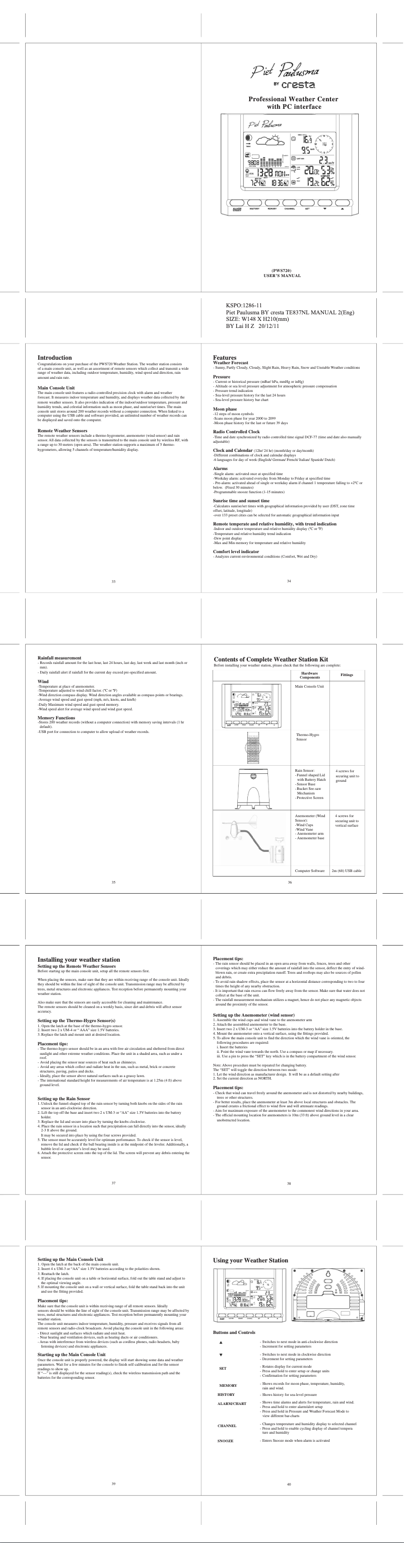 Page 1 de la notice Manuel utilisateur Cresta PWS720 Professional