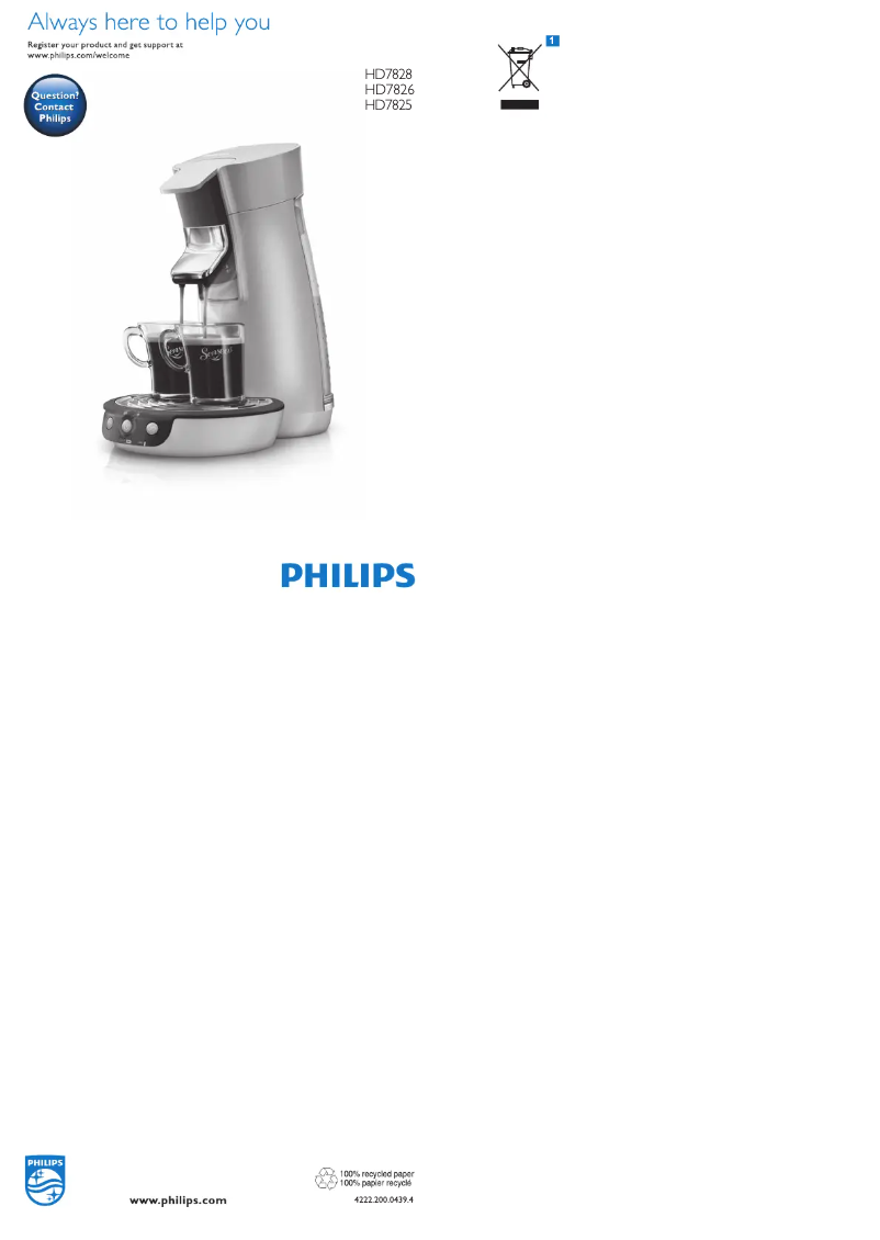 Page n°1 - Manuel utilisateur Philips Senseo Viva Cafe Plus HD7828