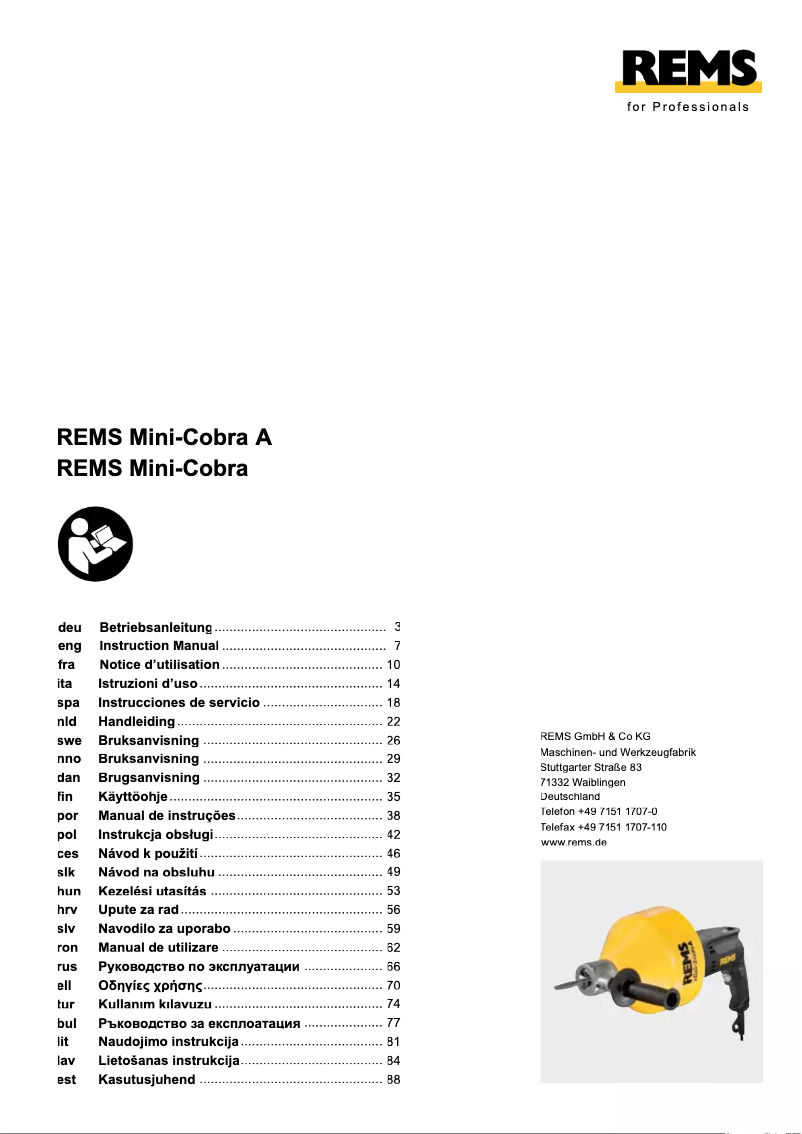 Page 1 de la notice Manuel utilisateur REMS Mini-Cobra A