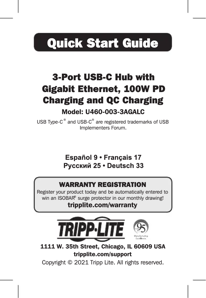 Page 1 de la notice Manuel utilisateur Tripp Lite U460-003-3AGALC