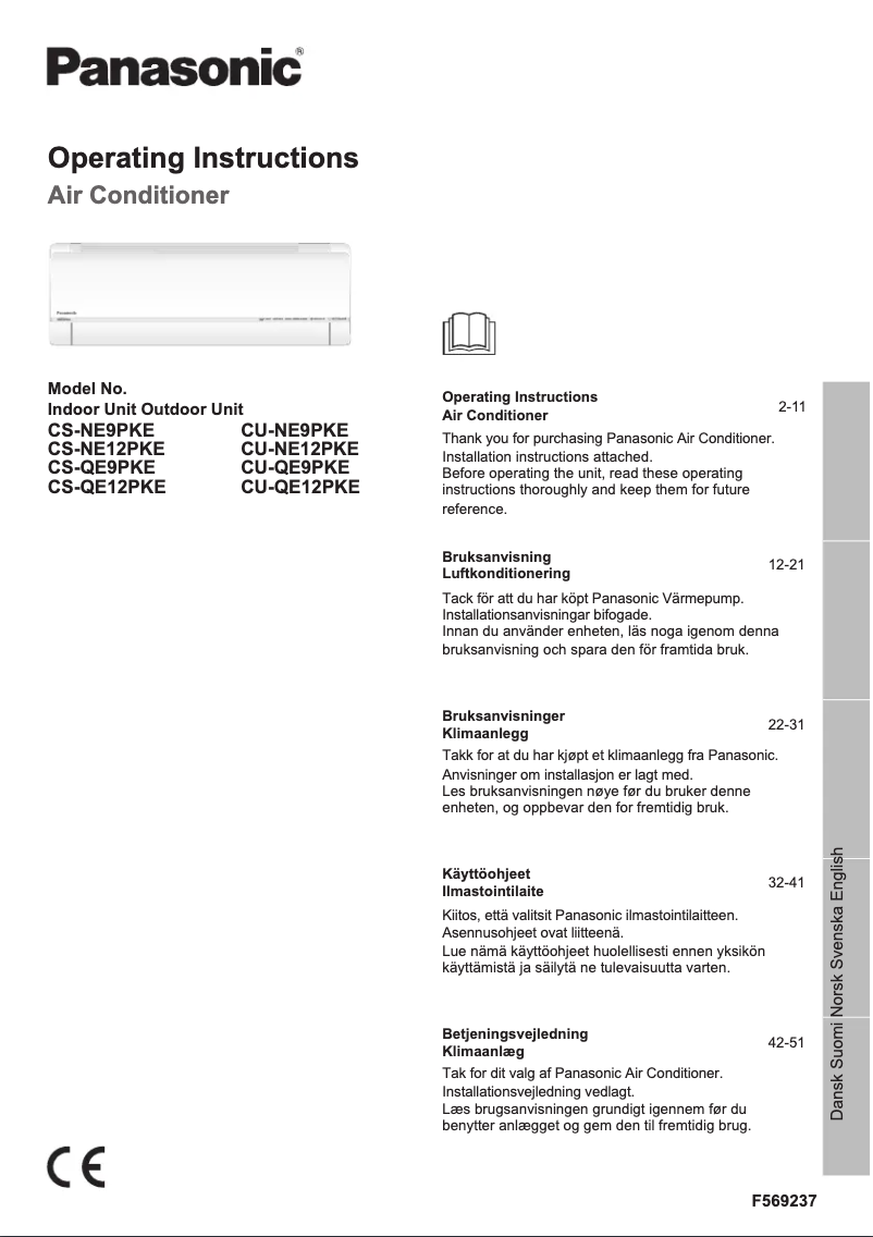 Page n°1 - Manuel utilisateur Panasonic CU-NE12PKE