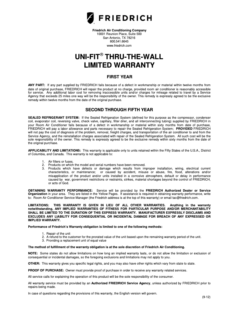 Image de la première page du manuel de l'appareil UCT12A10A