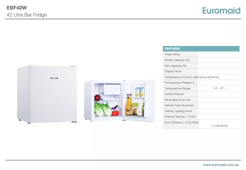 Page 1 de la notice Fiche technique Euromaid EBF42W