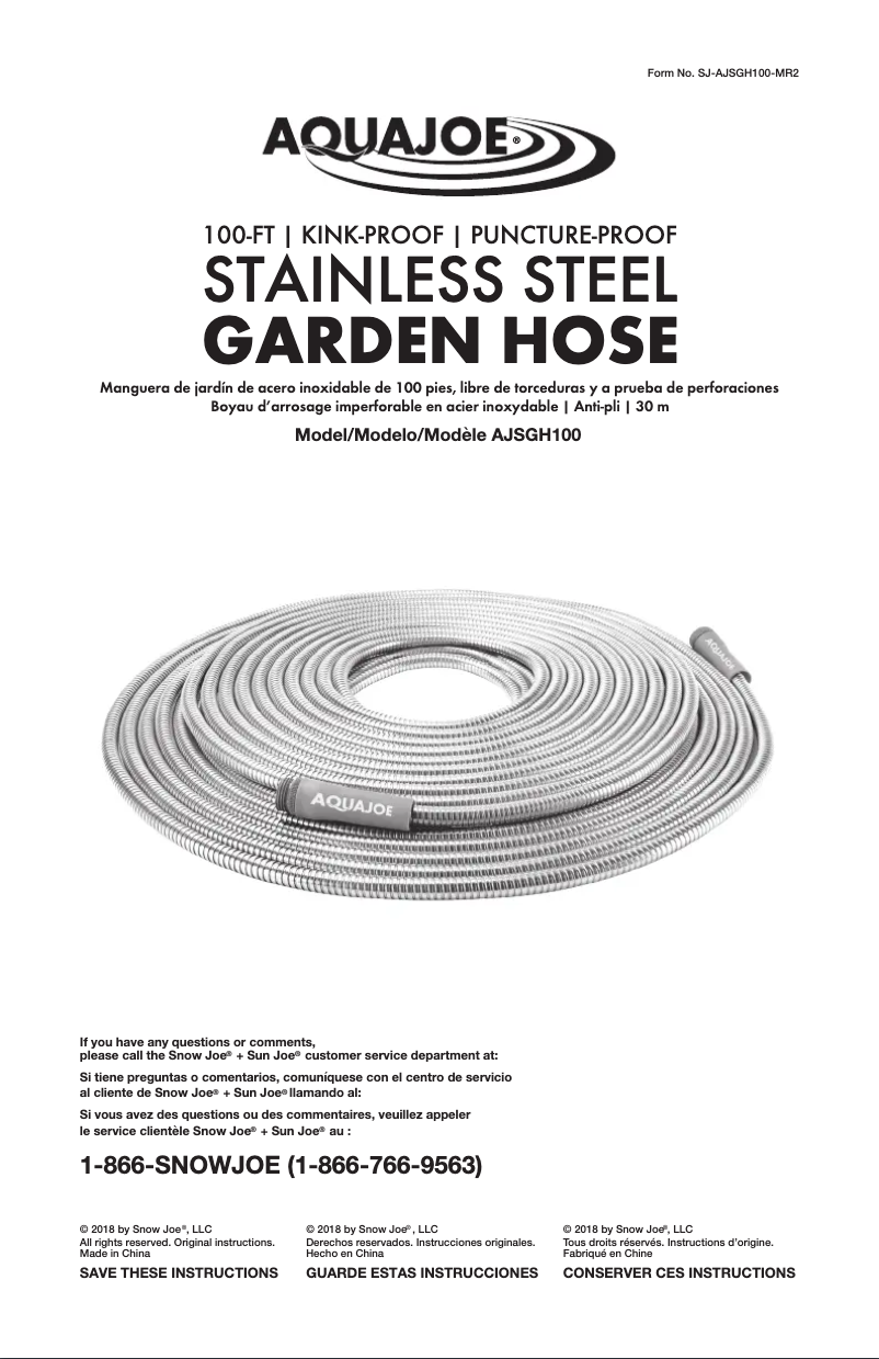 Page 1 de la notice Manuel utilisateur Aqua Joe AJSGH100