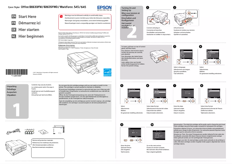 Page 1 de la notice Guide d'installation Epson Stylus Office BX630FW