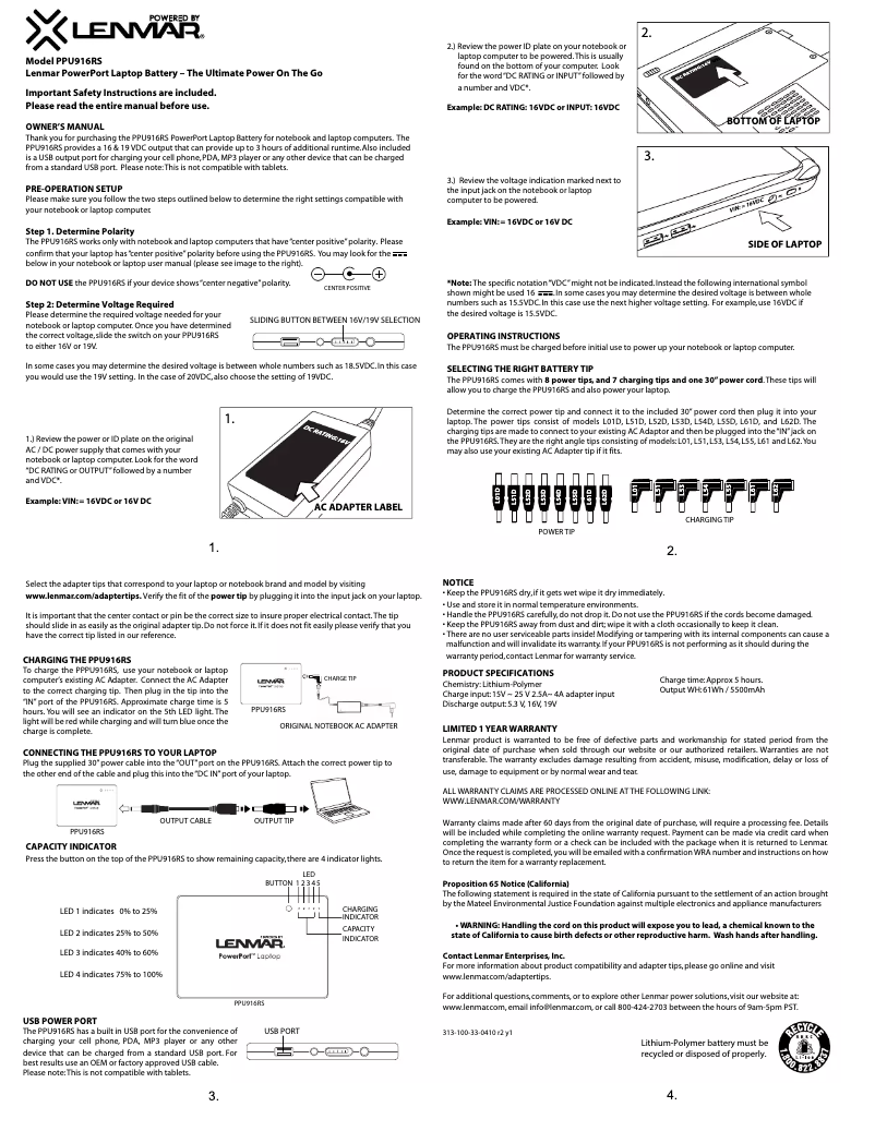 Page 1 de la notice Manuel utilisateur Lenmar LAC916RSG