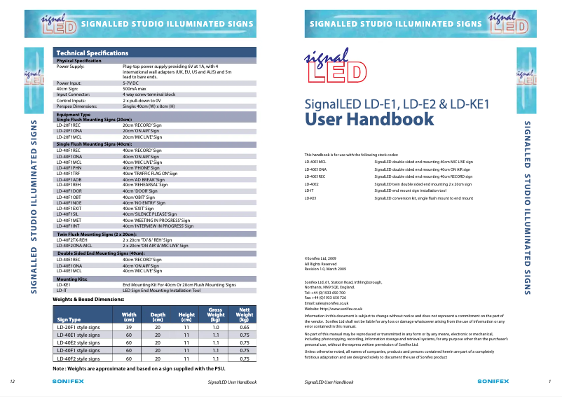 Page n°1 - Manuel utilisateur Sonifex On Air Sign SingleFlush 40