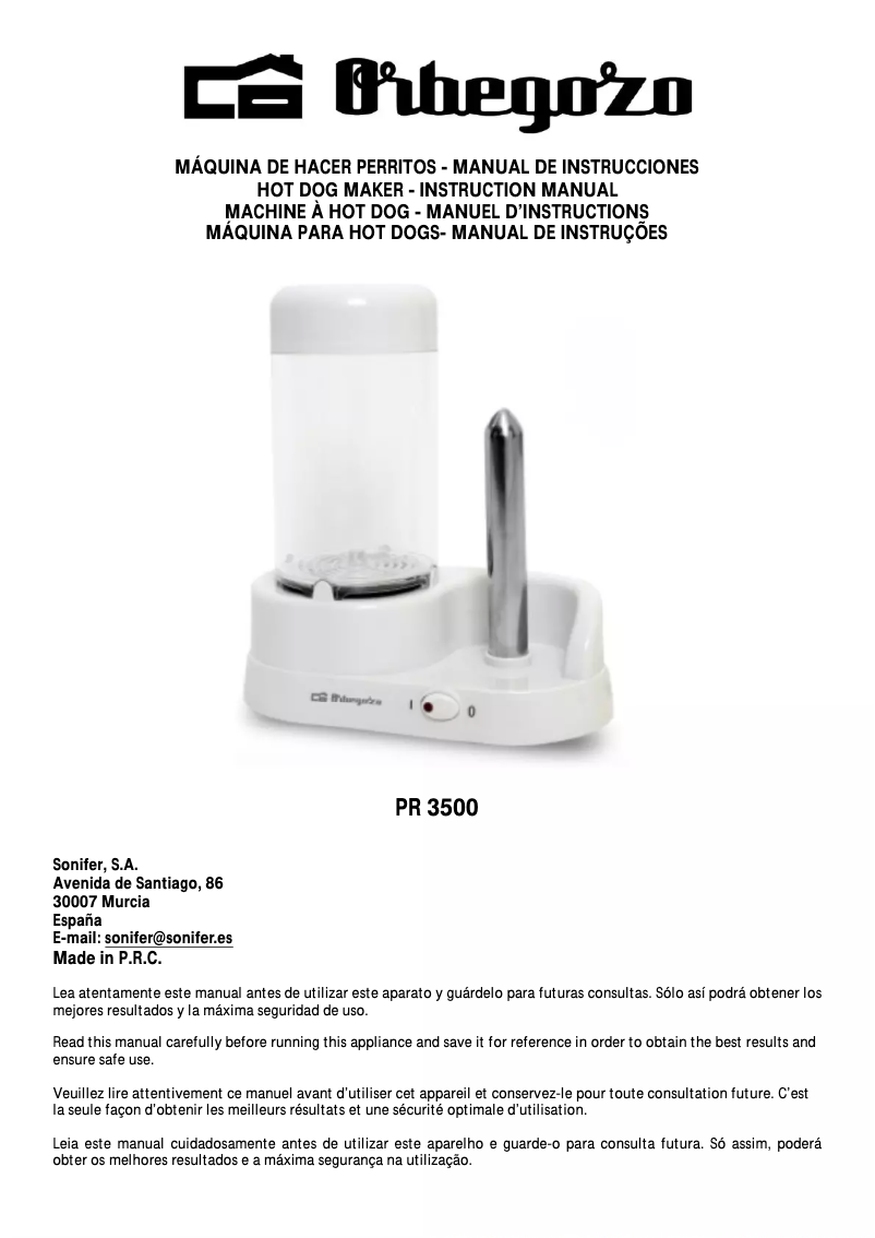 Page 1 de la notice Manuel utilisateur Orbegozo PR 3500