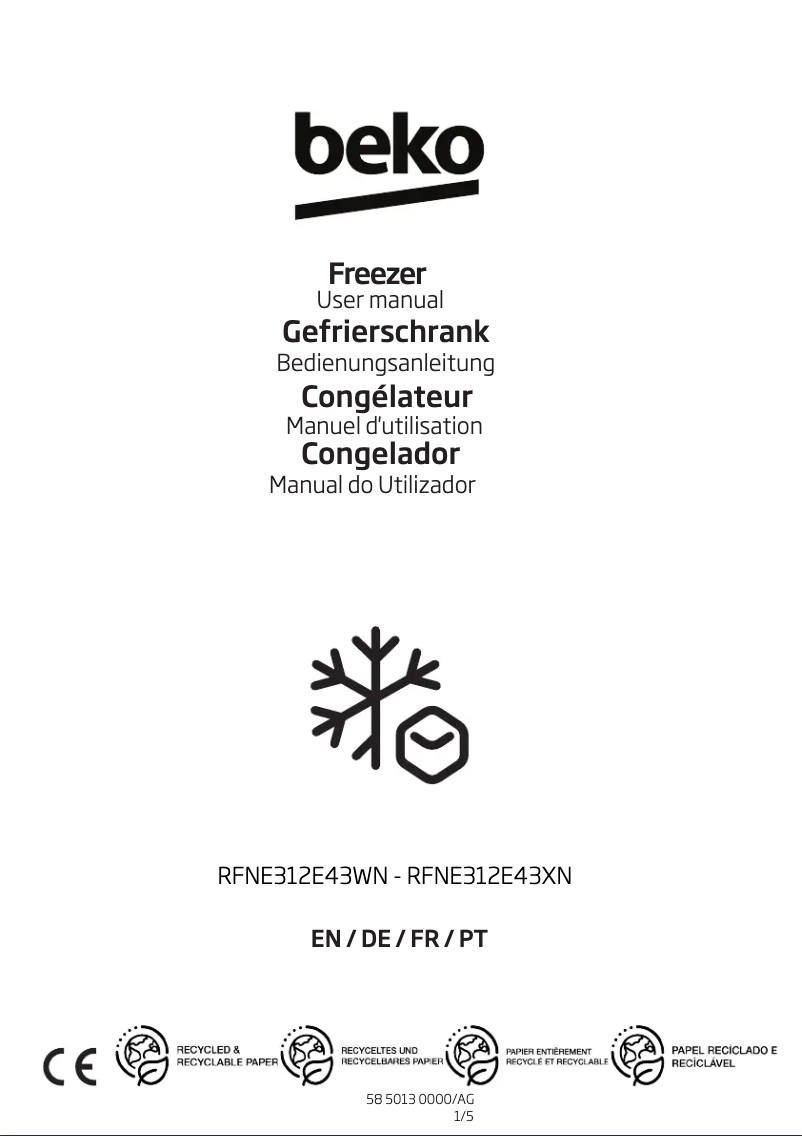 Page 1 de la notice Manuel utilisateur Beko RFNE312E43WN