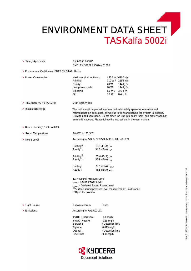 Page n°1 - Fiche technique Kyocera TASKalfa 5002i