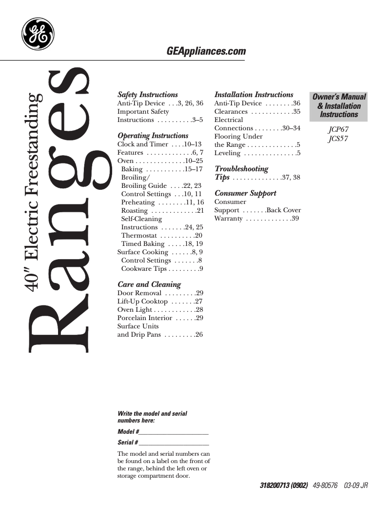 Page n°1 - Guide d'installation GE JCS57FWW