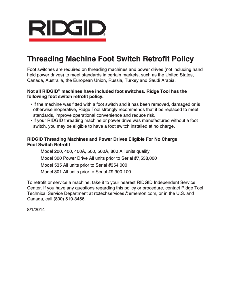 Page n°1 - Instructions de sécurité Ridgid 300