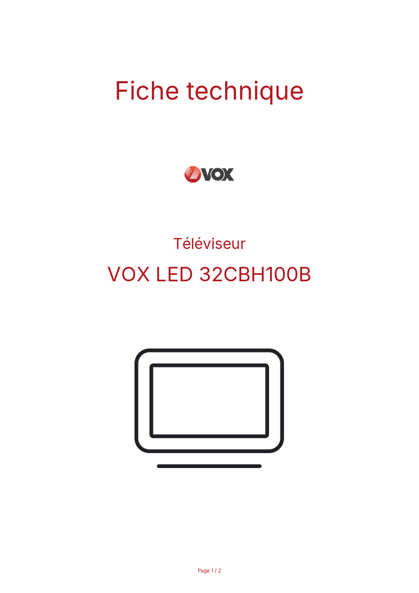 Page n°1 - Fiche technique VOX LED 32CBH100B