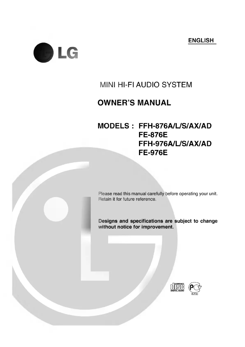 Page 1 de la notice Manuel utilisateur LG FFH-876AX