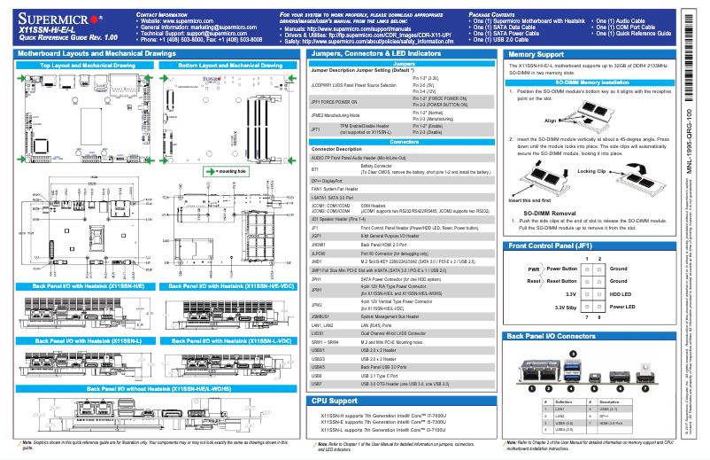 Page 1 de la notice Guide de démarrage rapide Supermicro X11SSN-E
