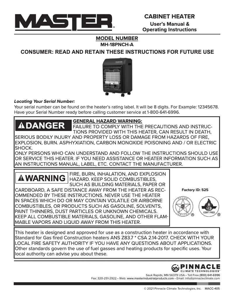Page 1 de la notice Manuel utilisateur Master MH-18PNCH-A