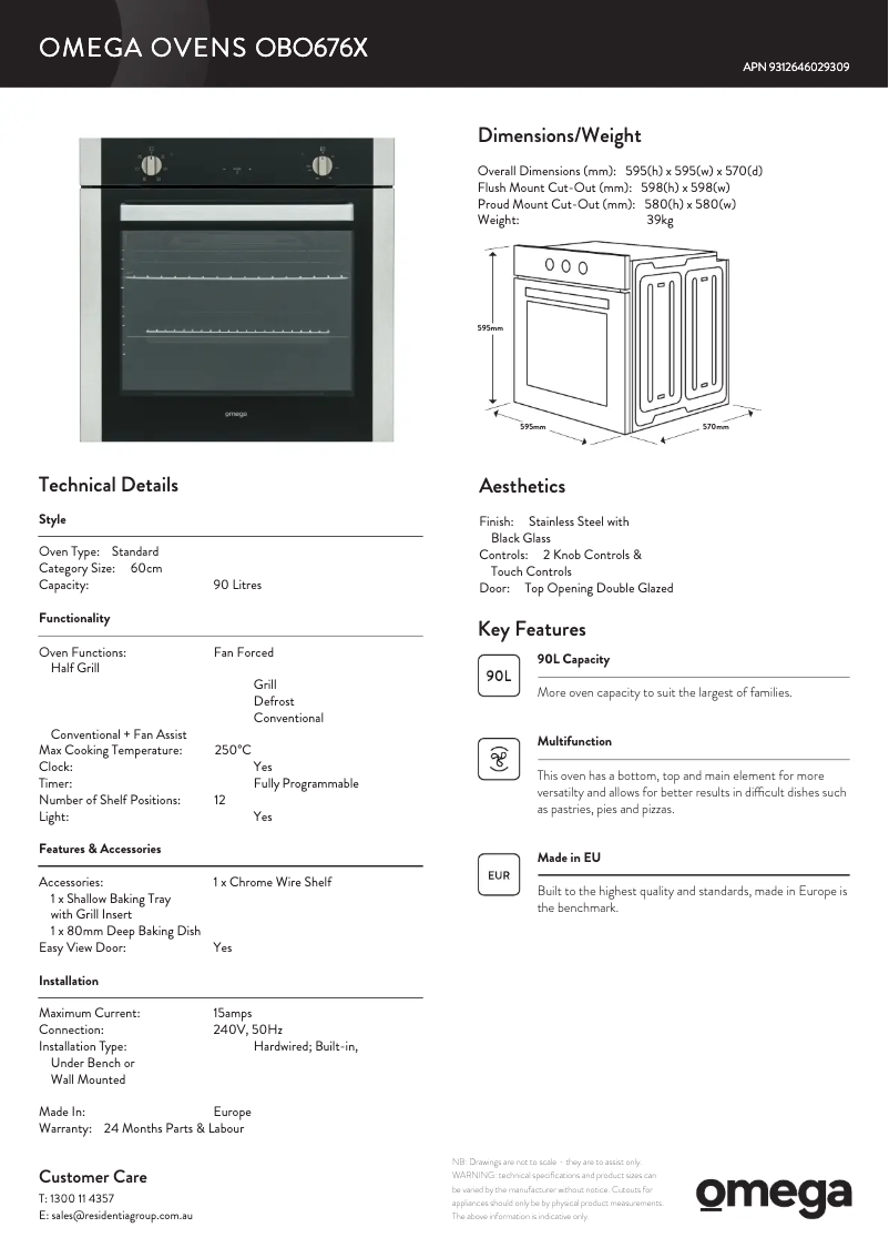 Page n°1 - Fiche technique Omega OBO676X