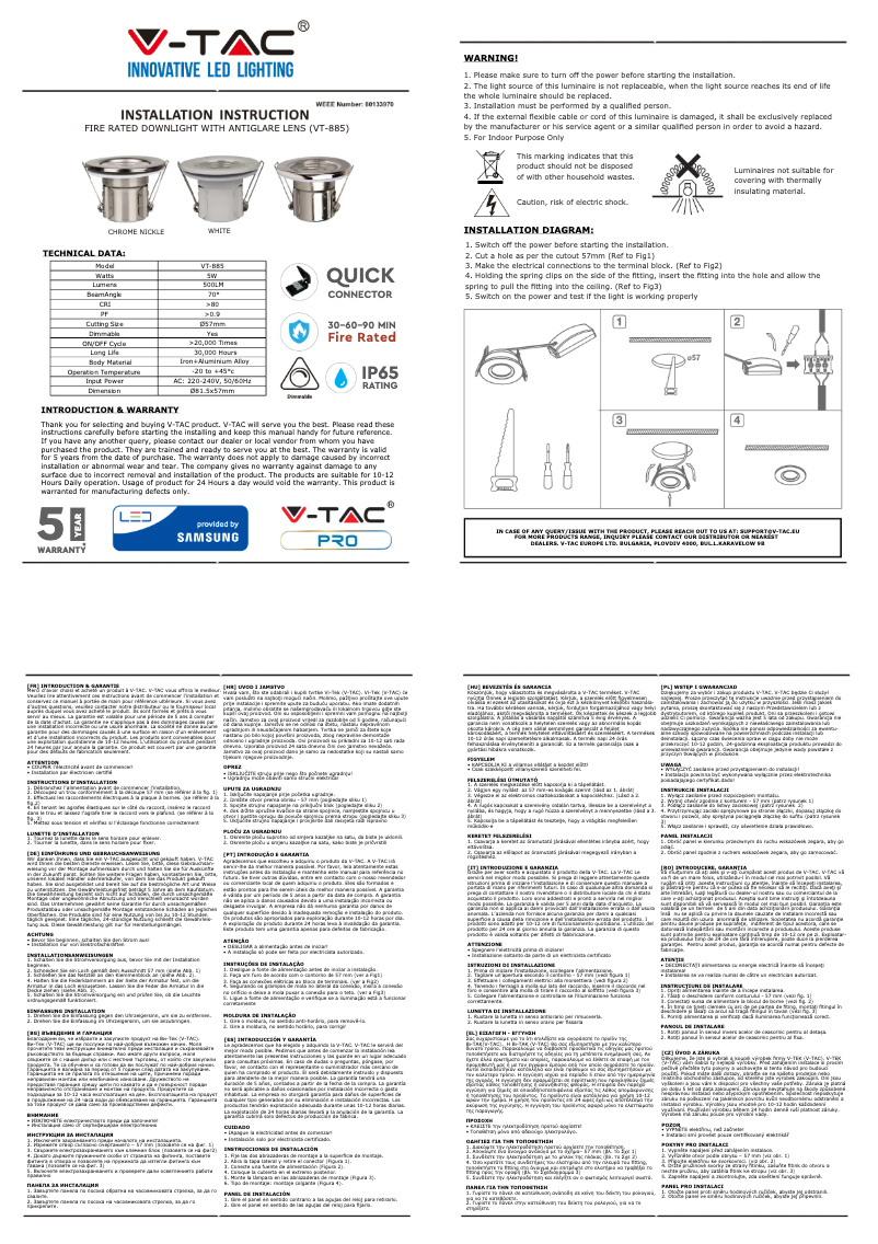 Page 1 de la notice Manuel utilisateur V-TAC VT-885