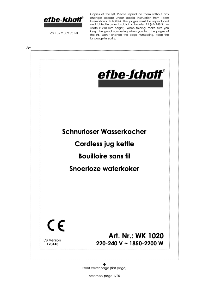 Image de la première page du manuel de l'appareil WK 1020