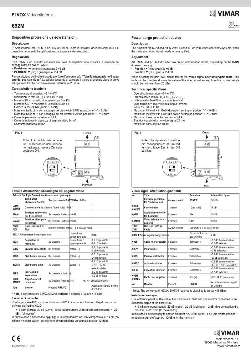 Image de la première page du manuel de l'appareil ELVOX 692M